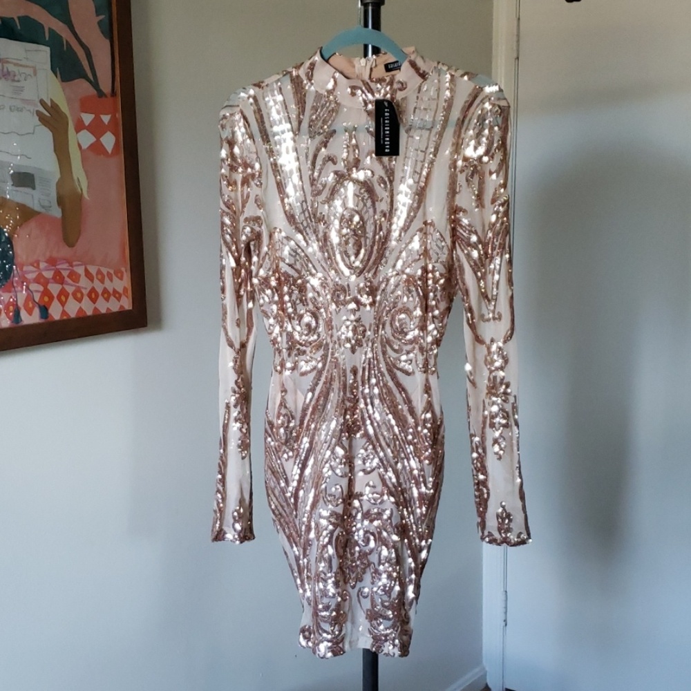 NWT Rose Gold Sequined Fashion Nova Dress